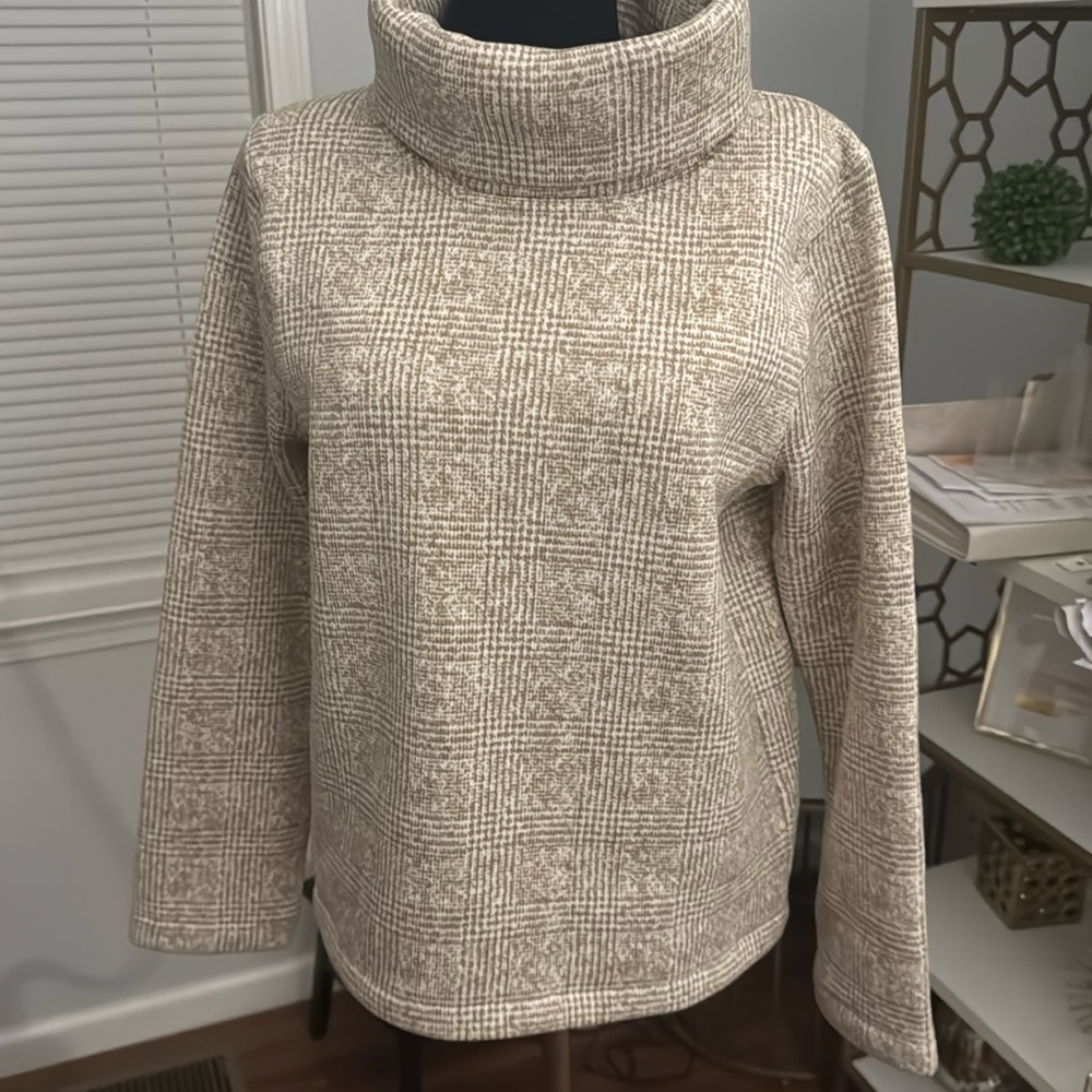 J. Crew Long- Sleeve Mock Neck Pullover Glen Plaid sz. M  (C01)